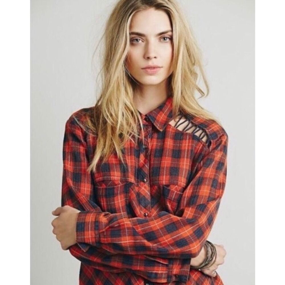 ✨Free People Gauze Plaid Flannel Sz XS T-Shirt✨